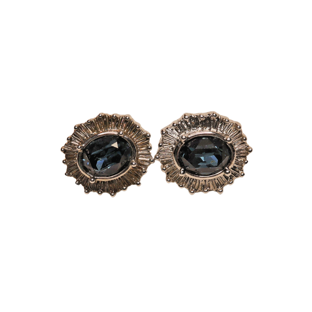 Vintage Blue Stone Oval Stud Earrings Silver Tone Womens Post Back 0.5 in